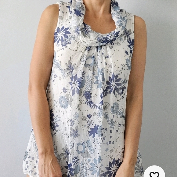 Ambra Blouse Silk Floral Sleeveless Cowl Neck White Size L - Picture 4 of 15